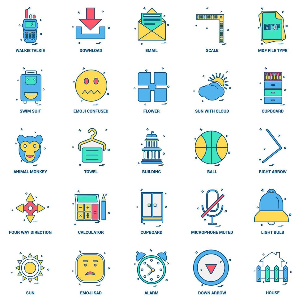 25 conjunto de iconos de color plano de mezcla de concepto de negocio vector