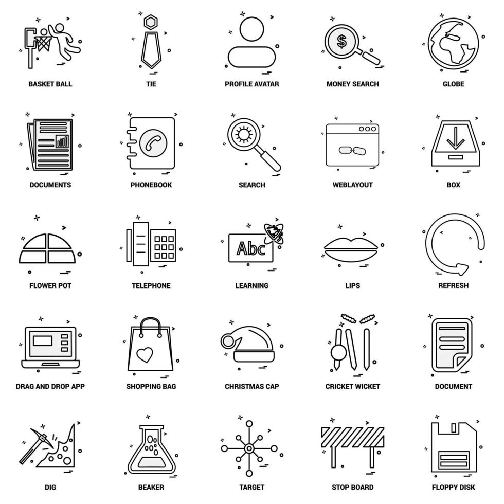 25 conjunto de iconos de línea de mezcla de concepto de negocio vector