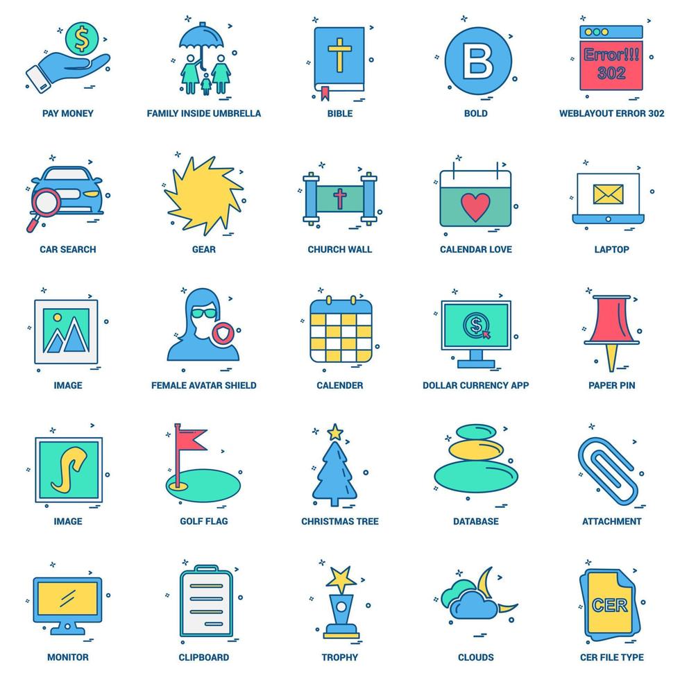 25 conjunto de iconos de color plano de mezcla de concepto de negocio vector