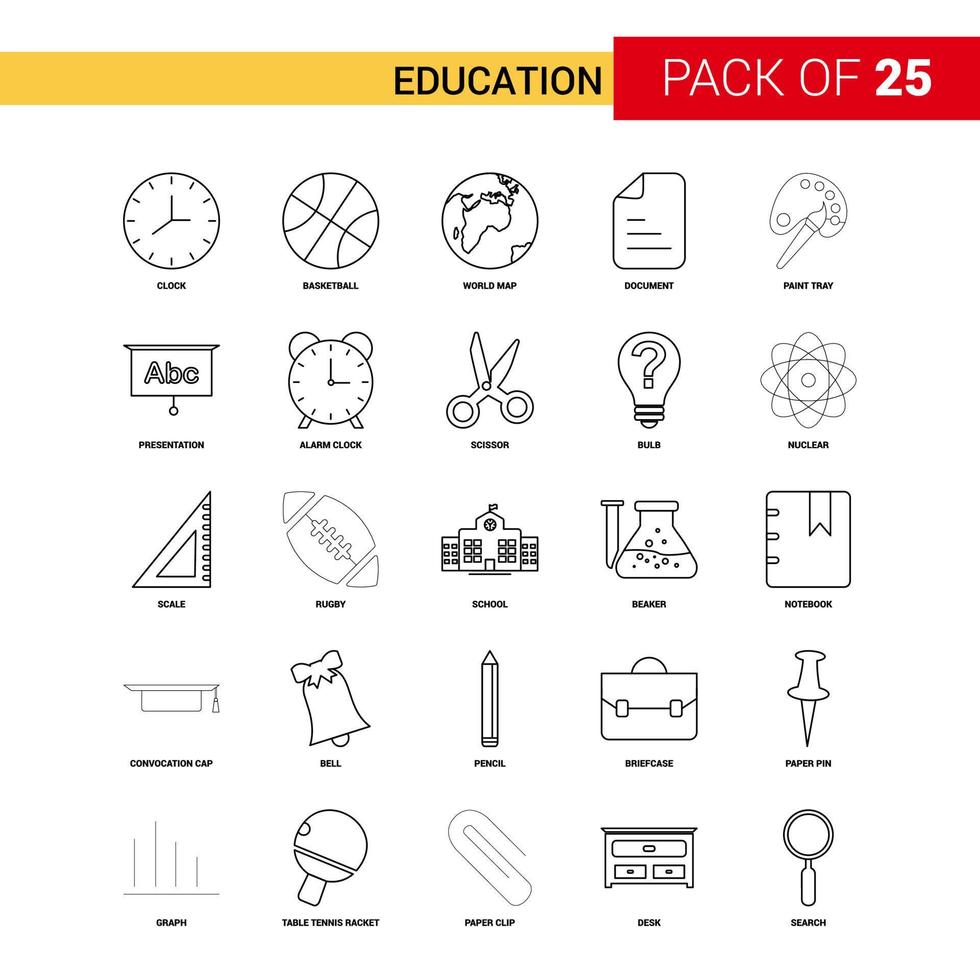 icono de línea negra de educación 25 conjunto de iconos de esquema de negocios vector