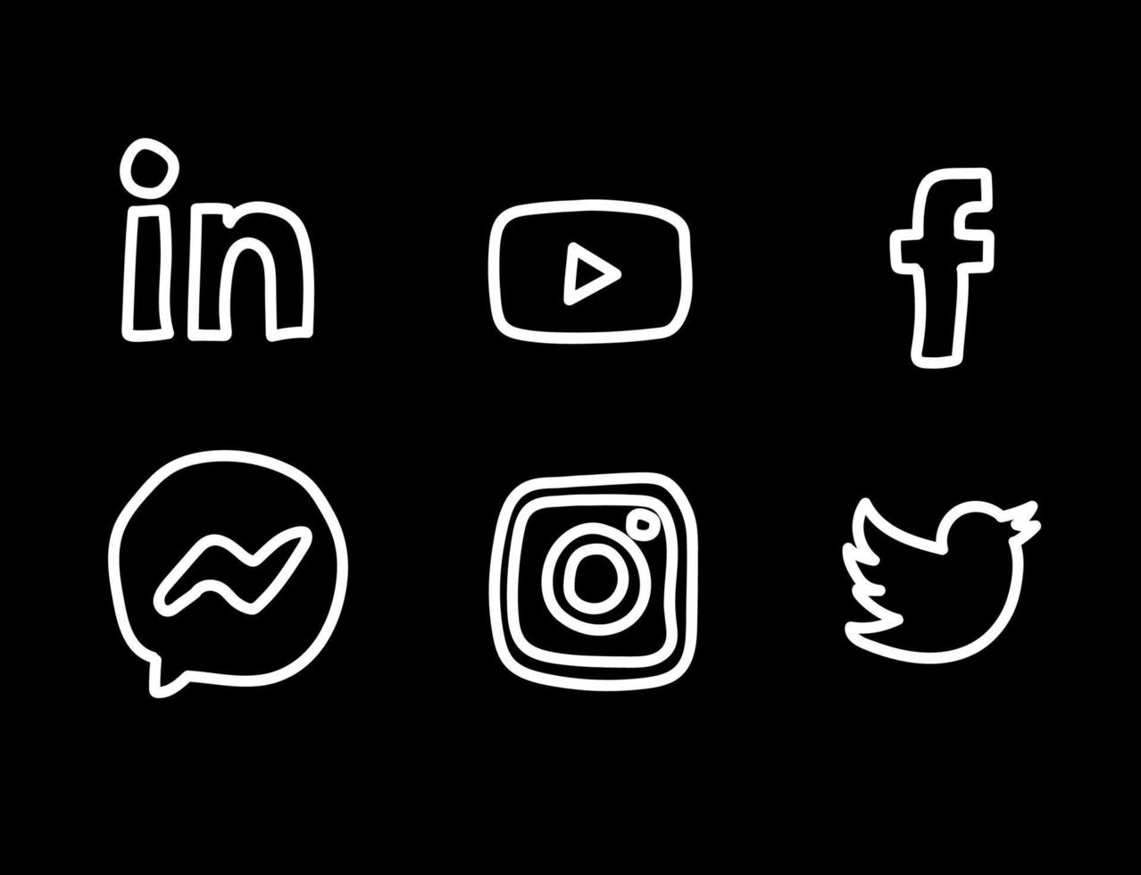 logotipos de redes sociales dibujados a mano vector