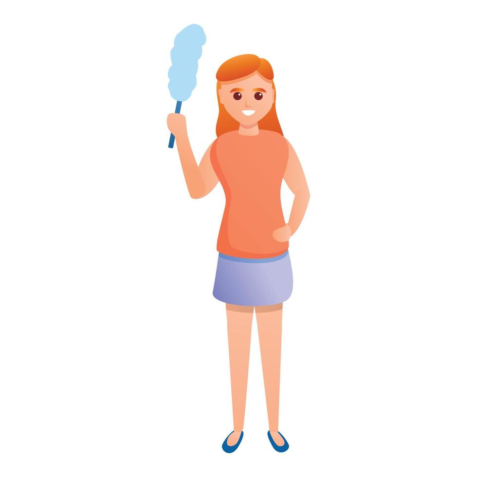 Girl housekeeping icon, cartoon style vector