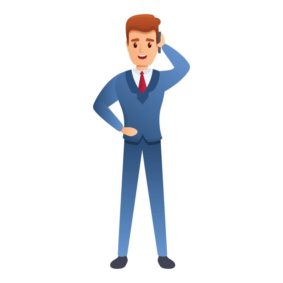 Businessman in call icon, cartoon style vector