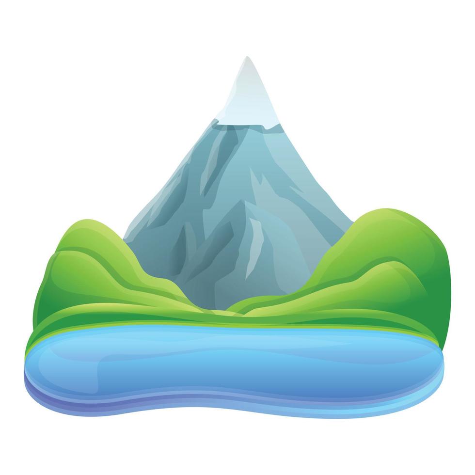 Mountain lake icon, cartoon style vector