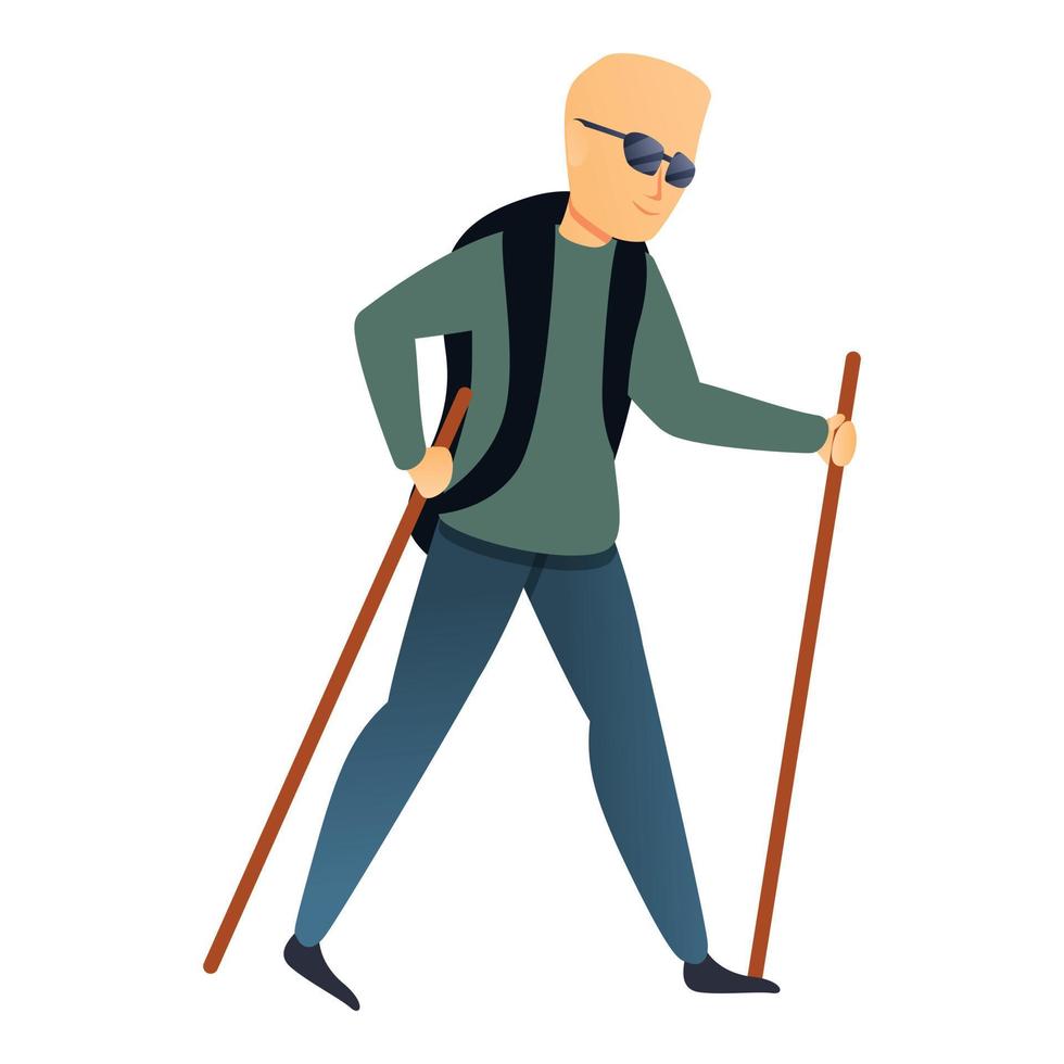 Nordic walking sticks icon, cartoon style vector