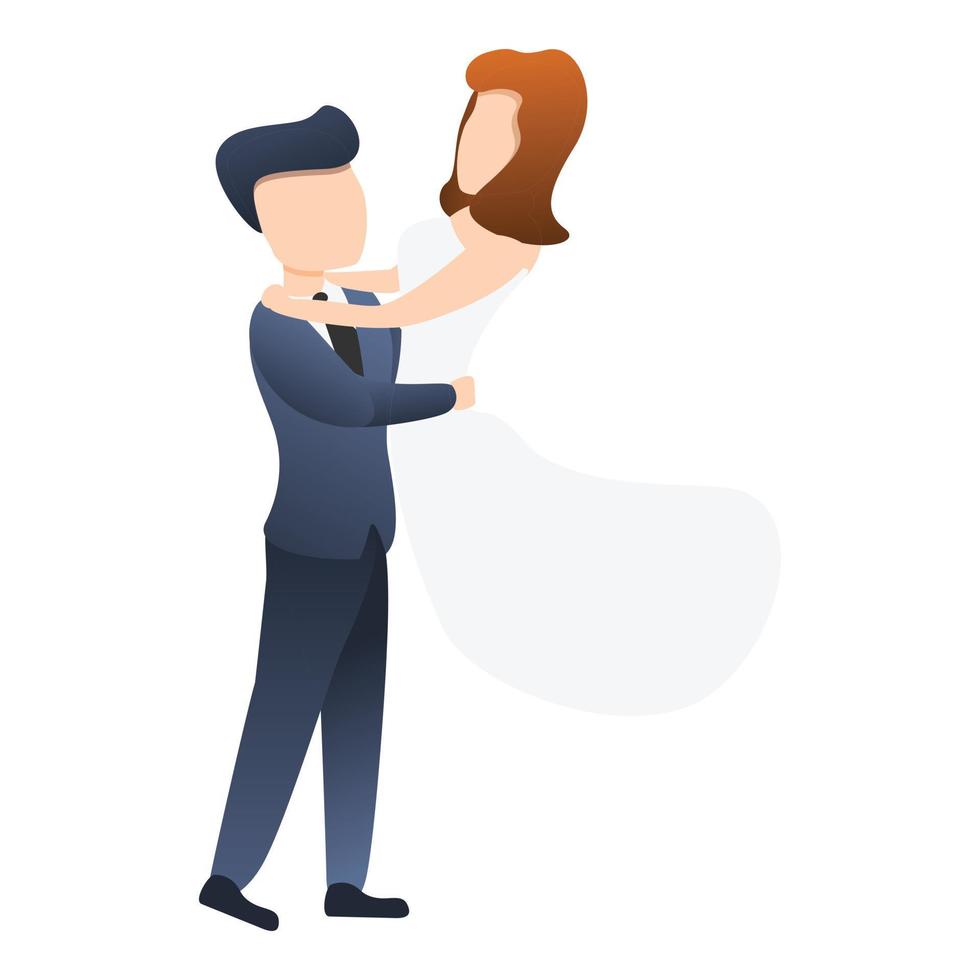 Husband take bride icon, cartoon style vector