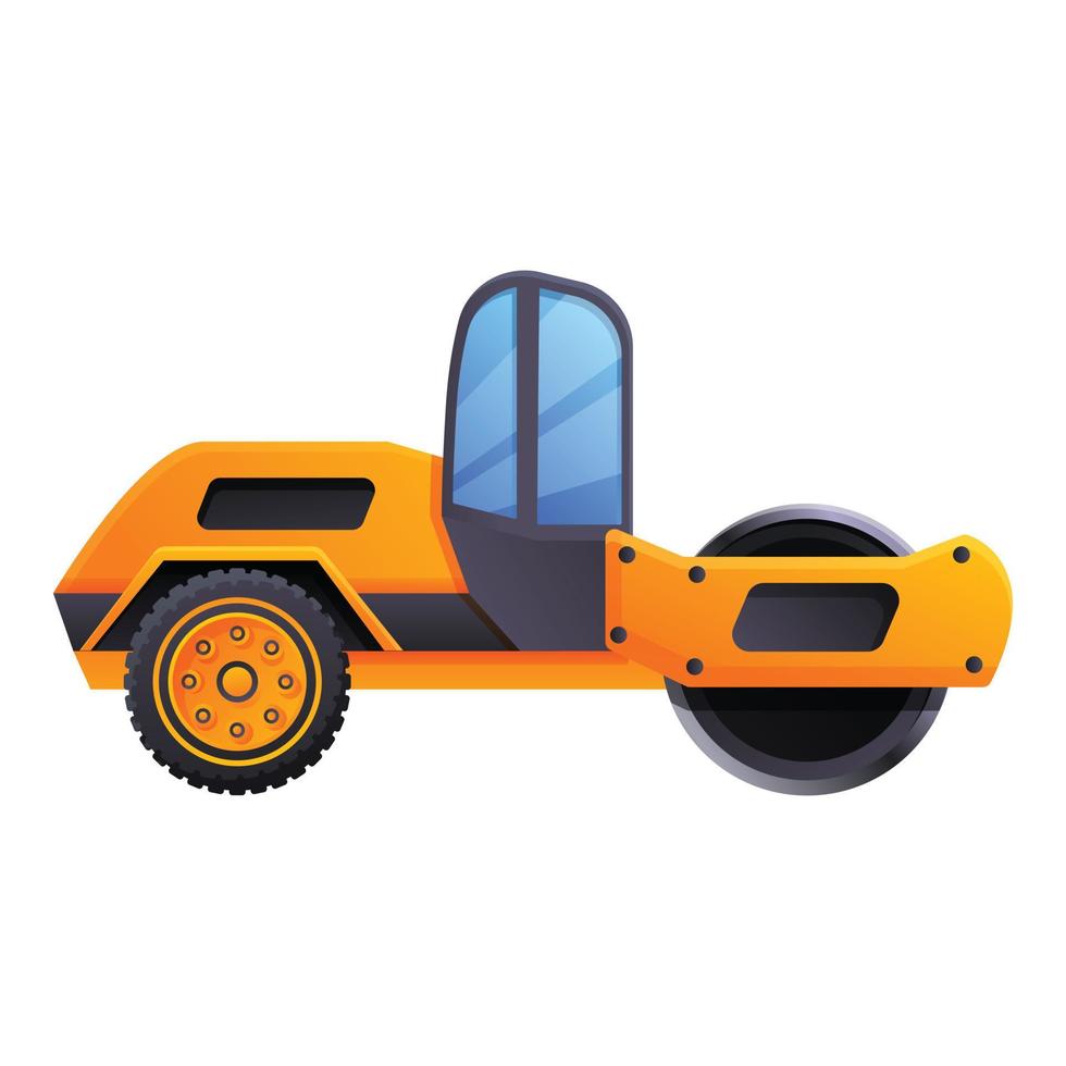 Road roller machine icon, cartoon style vector