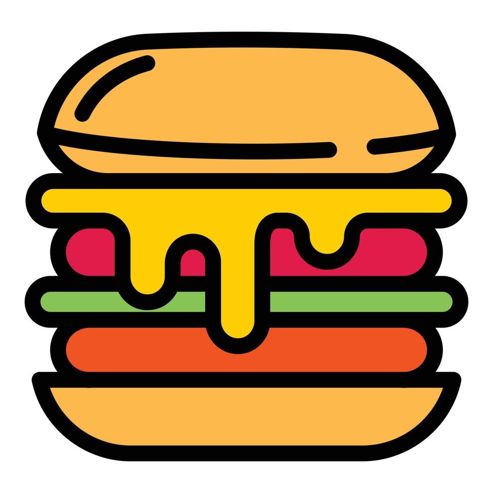 icono de hamburguesa con queso, estilo de esquema vector