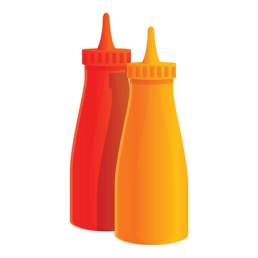 Ketchup mustard bottle icon, cartoon style vector