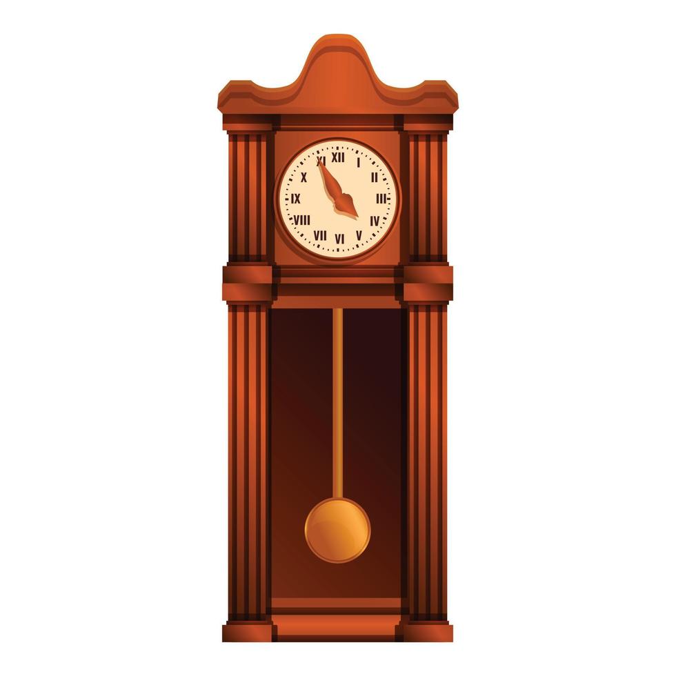 Ancient pendulum clock icon, cartoon style vector