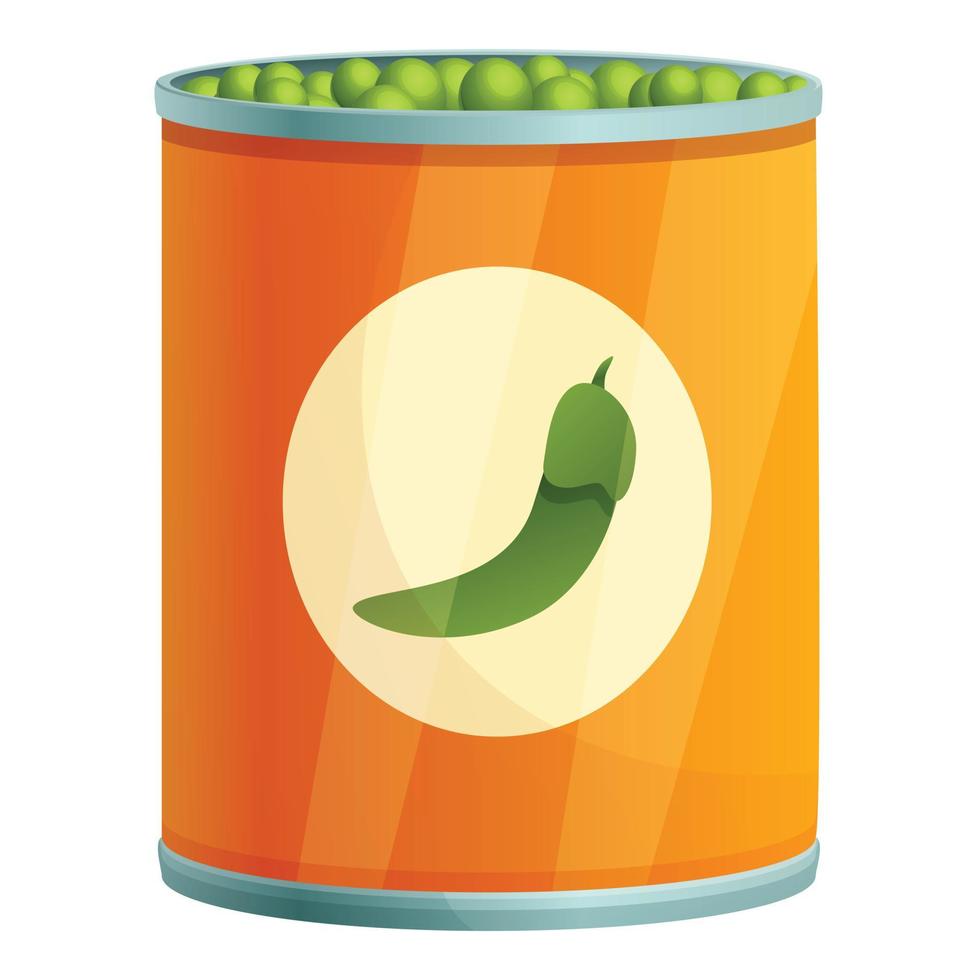 Peas tin can icon, cartoon style vector