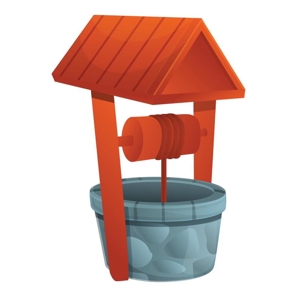 Artesian water well icon, cartoon style vector