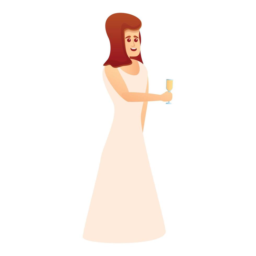 Bride with champagne icon, cartoon style vector