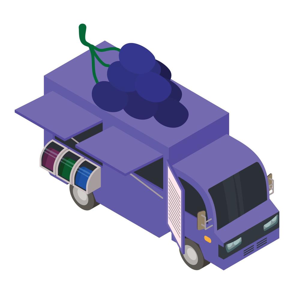 Grape and wine truck icon, isometric style vector