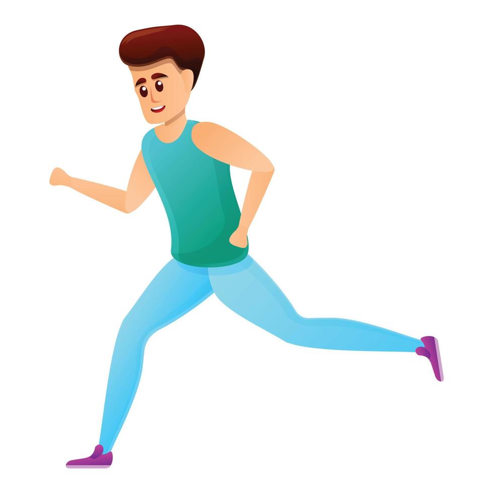 Boy running morning icon, cartoon style vector