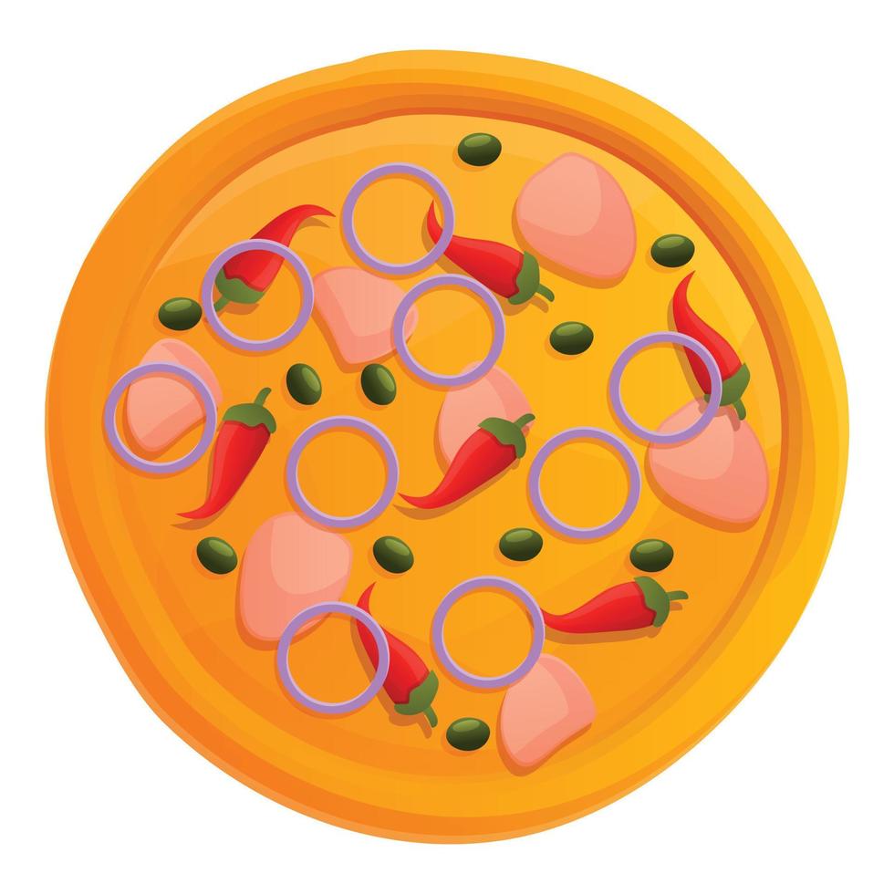 Top view pizza icon, cartoon style vector