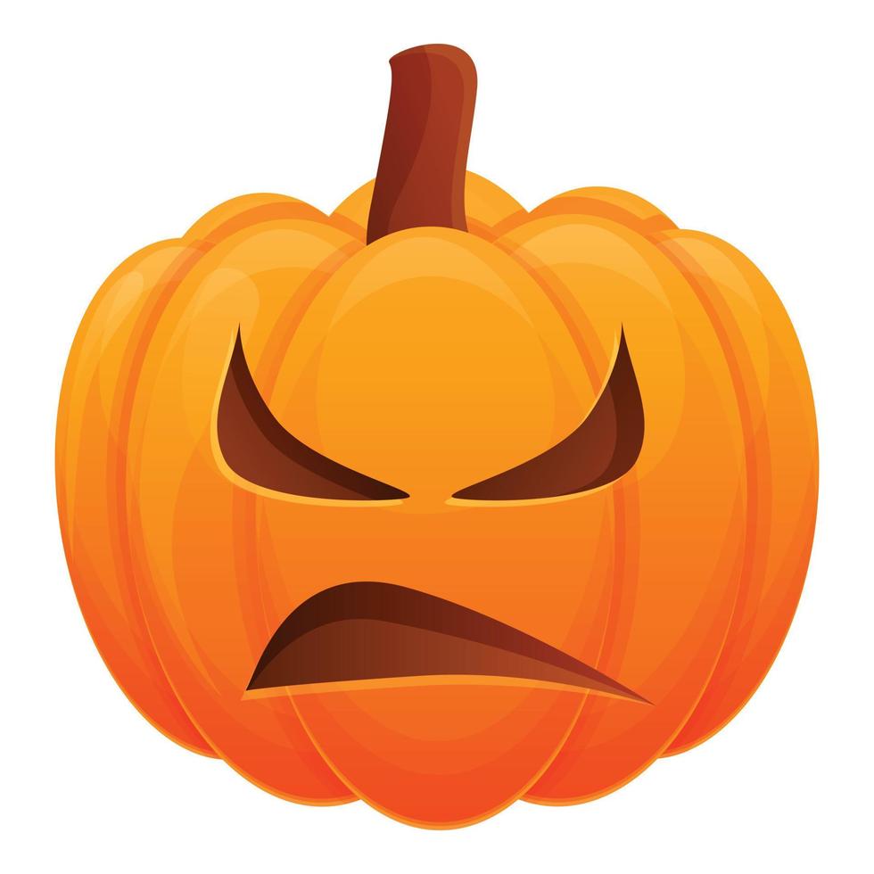 Sad horror pumpkin icon, cartoon style vector