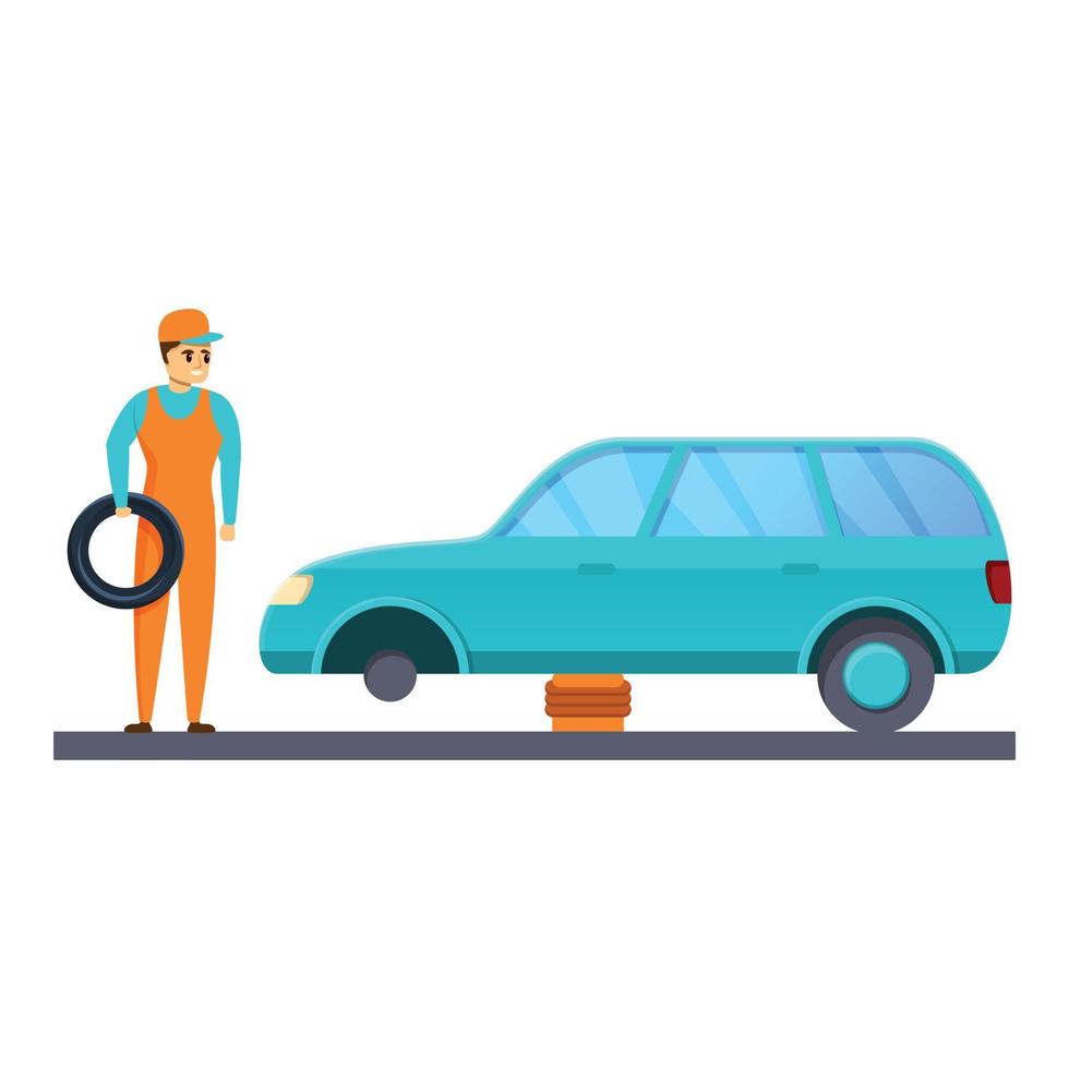 Car tire repair icon, cartoon style vector