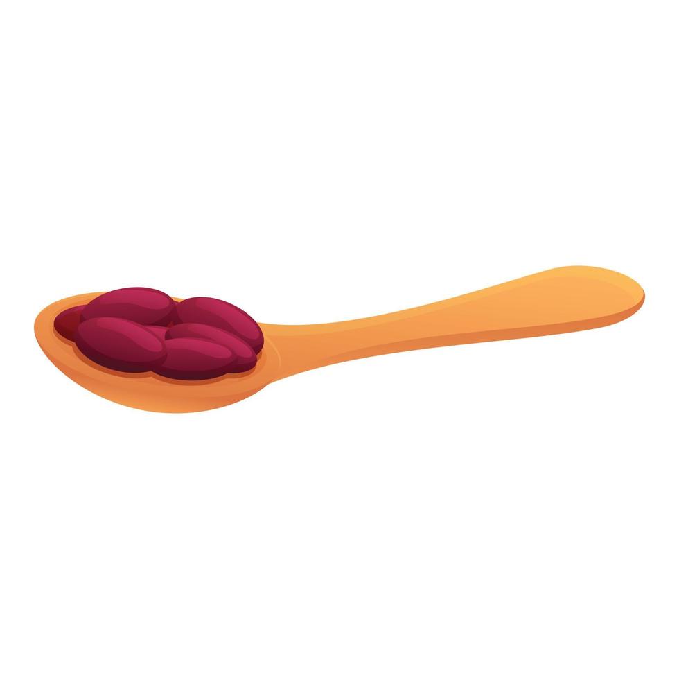 Spoon of beans icon, cartoon style vector