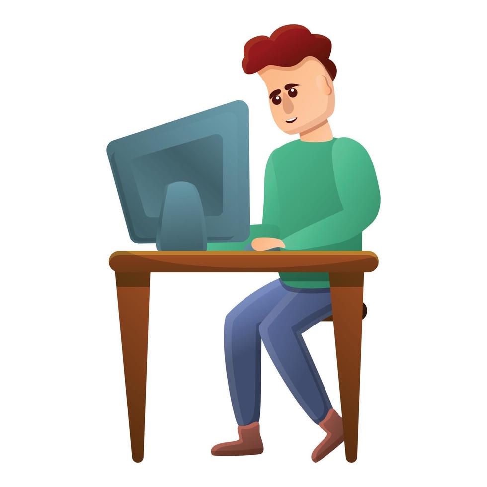 Computer addiction icon, cartoon style vector