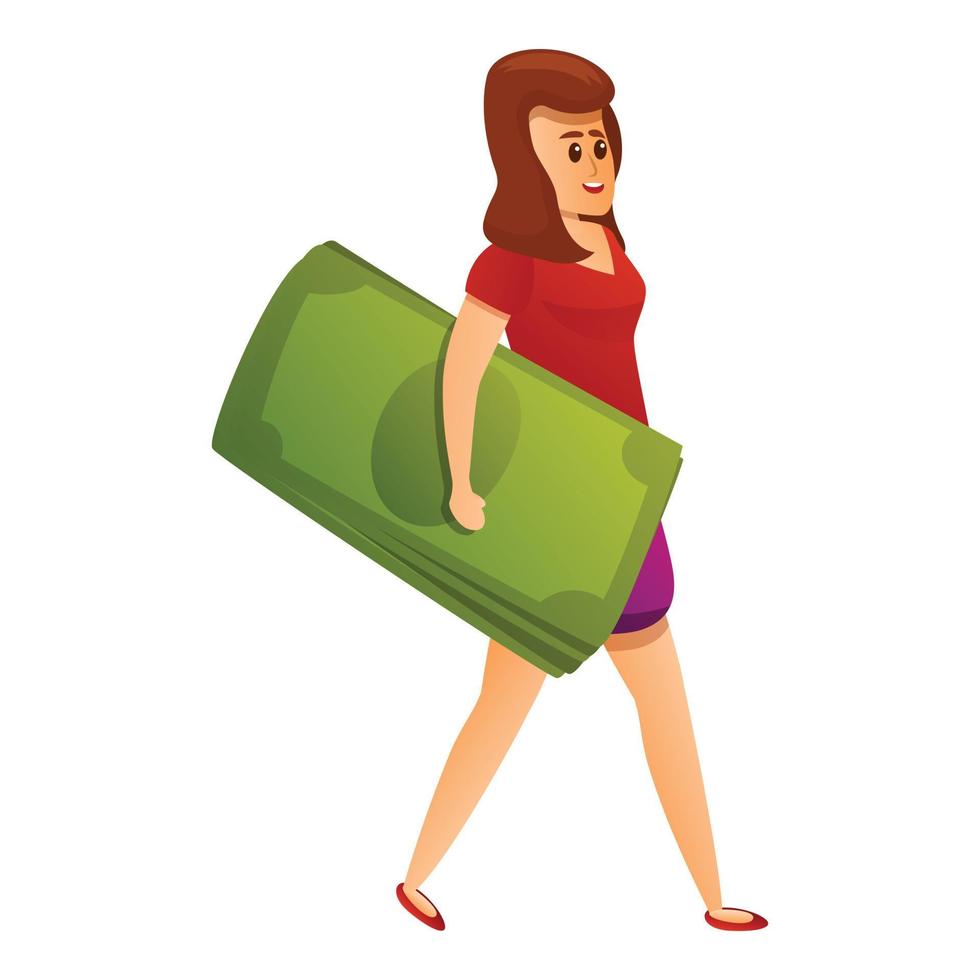 Woman banker millionaire icon, cartoon style vector