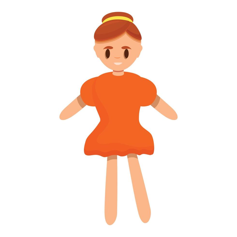 Doll in red dress icon, cartoon style vector