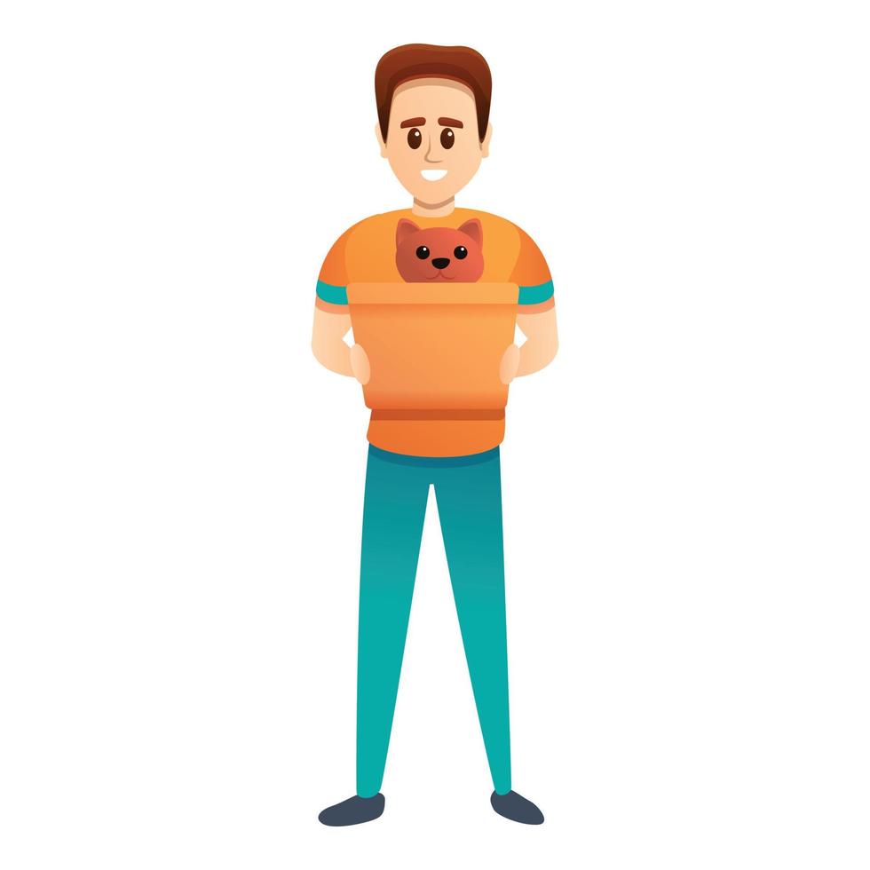 Happy man adopt cat icon, cartoon style vector