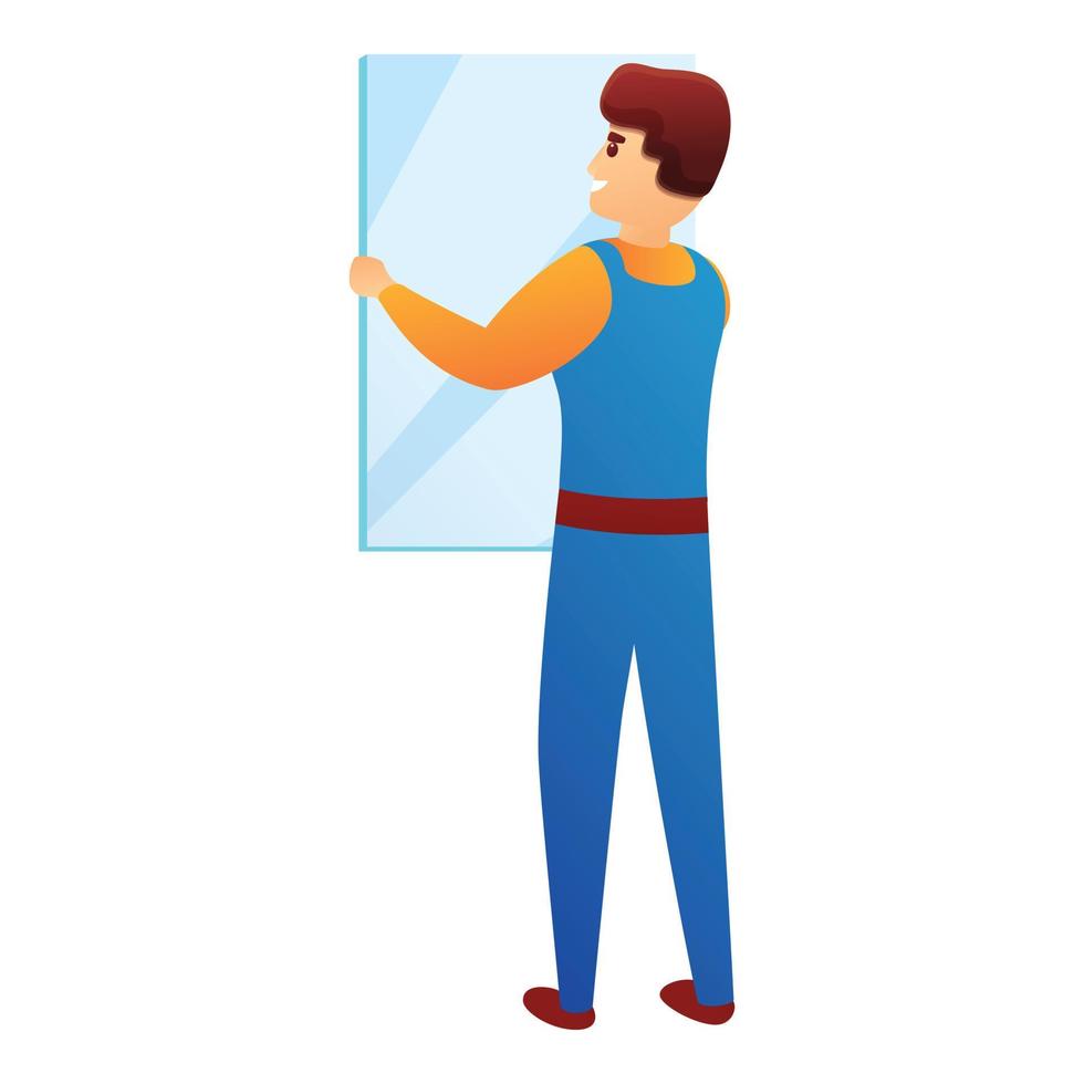 Repairman change window icon, cartoon style vector