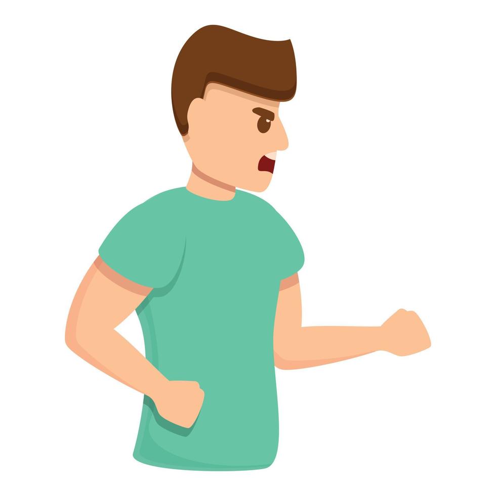 Angry boy icon, cartoon style vector
