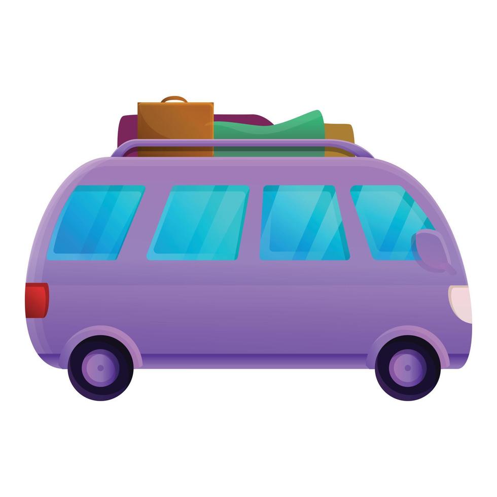 icono de coche de viaje de vacaciones, estilo de dibujos animados vector