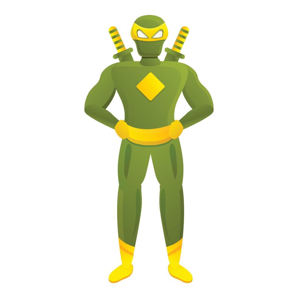 Green ninja superhero icon, cartoon style vector