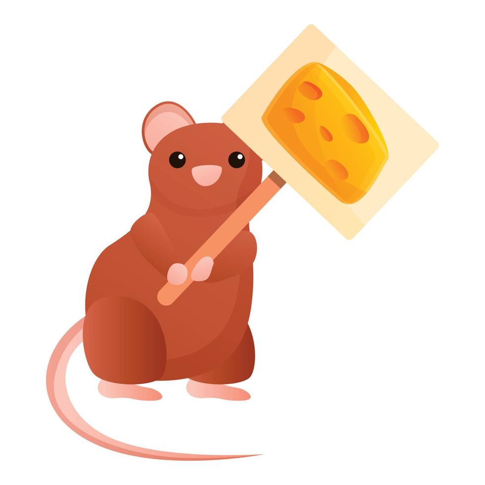 Rat cheese banner icon, cartoon style vector