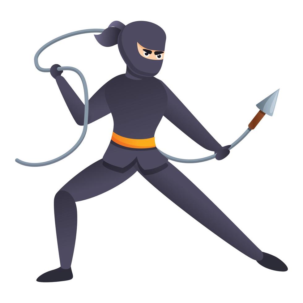 Fighting asian ninja icon, cartoon style vector