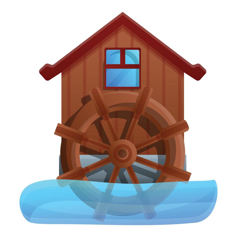 Water mill icon, cartoon style vector