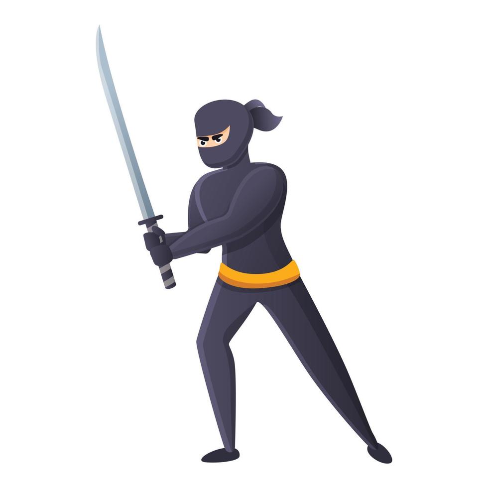 Black assassin ninja icon, cartoon style vector