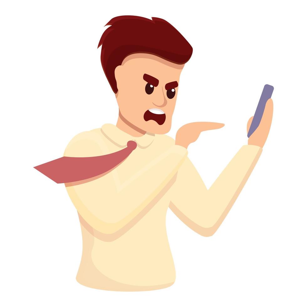 icono de smartphone de hombre de rabia, estilo de dibujos animados vector