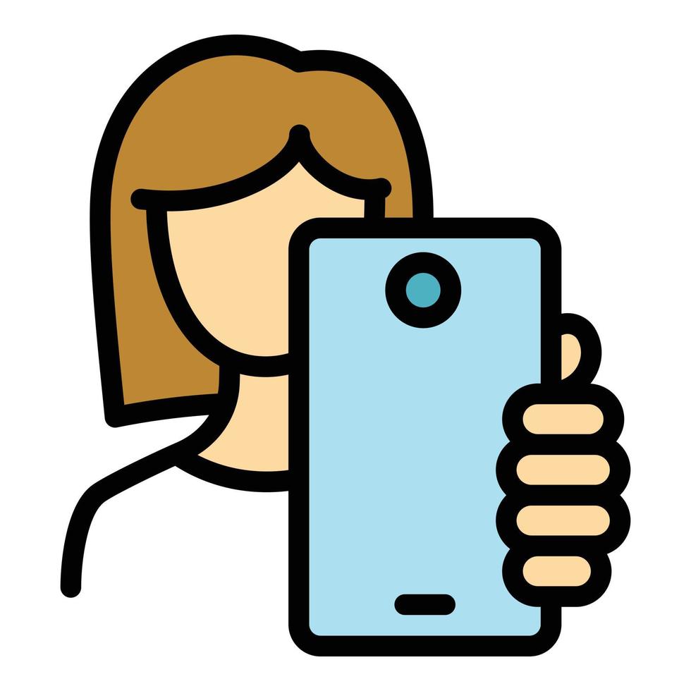 Woman make selfie icon, outline style vector