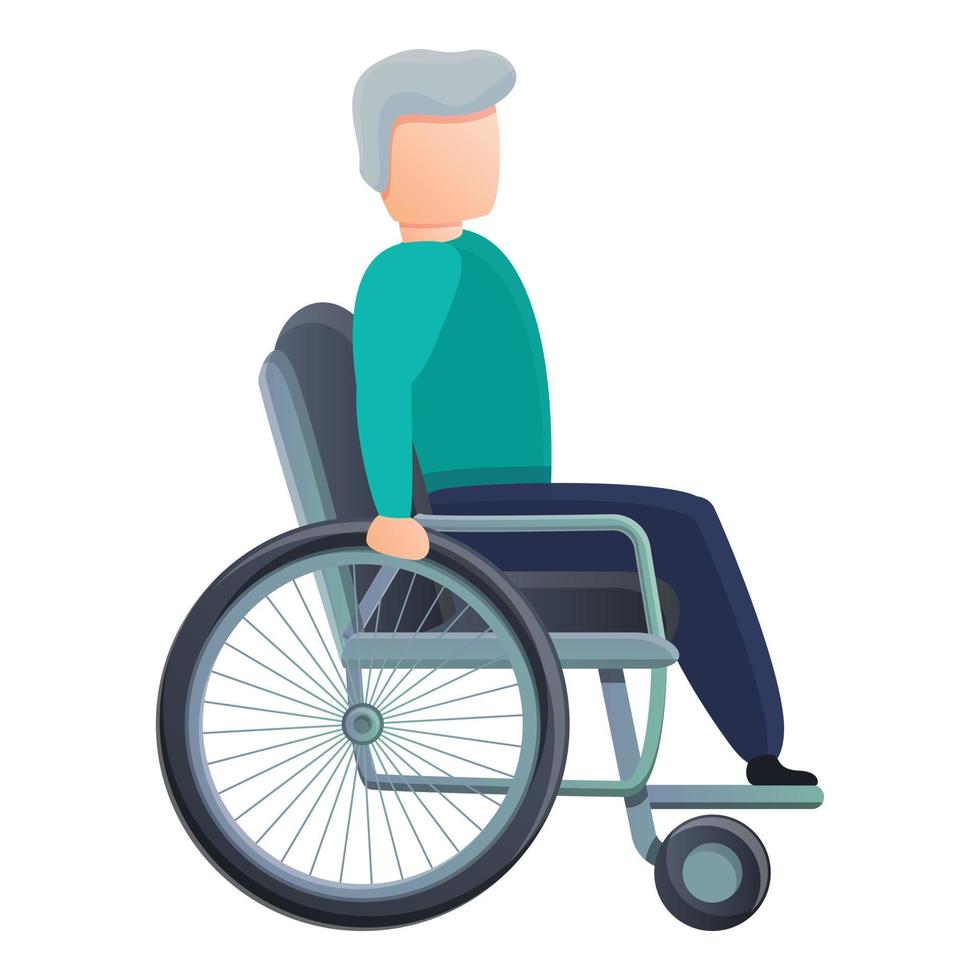 Senior man in wheelchair icon, cartoon style vector