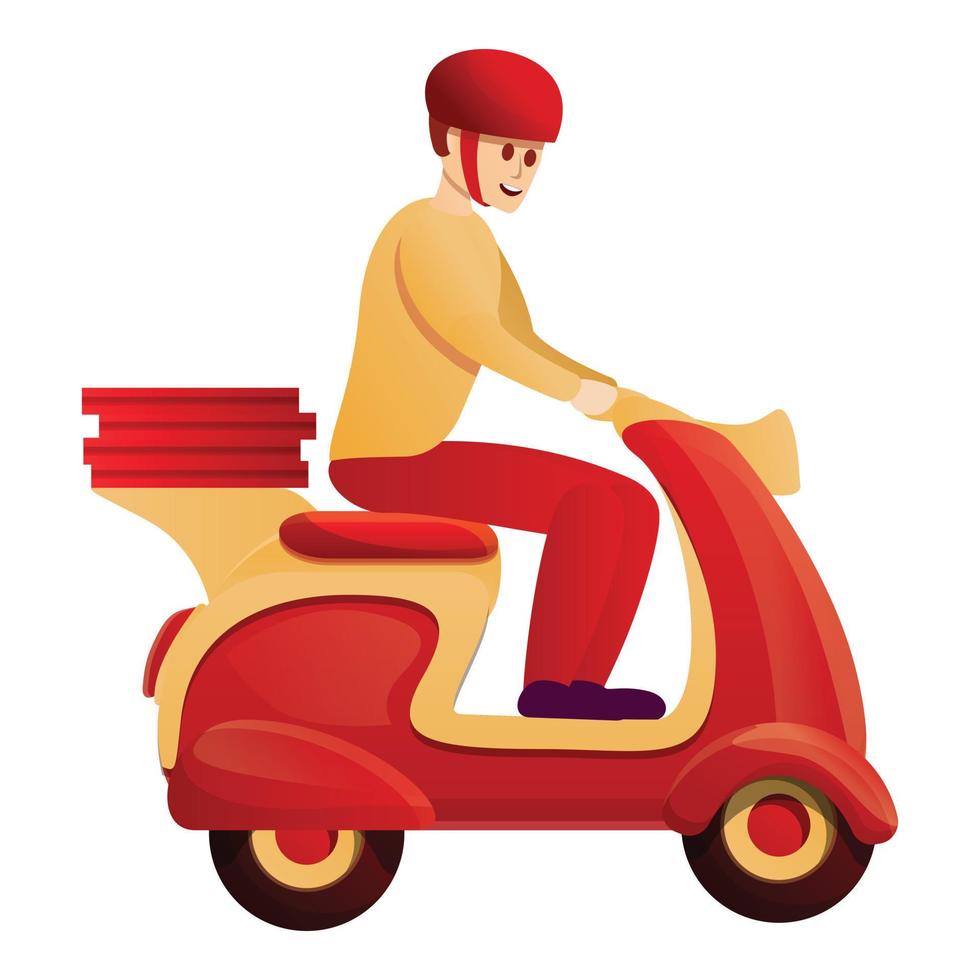 Fast pizza delivery icon, cartoon style vector