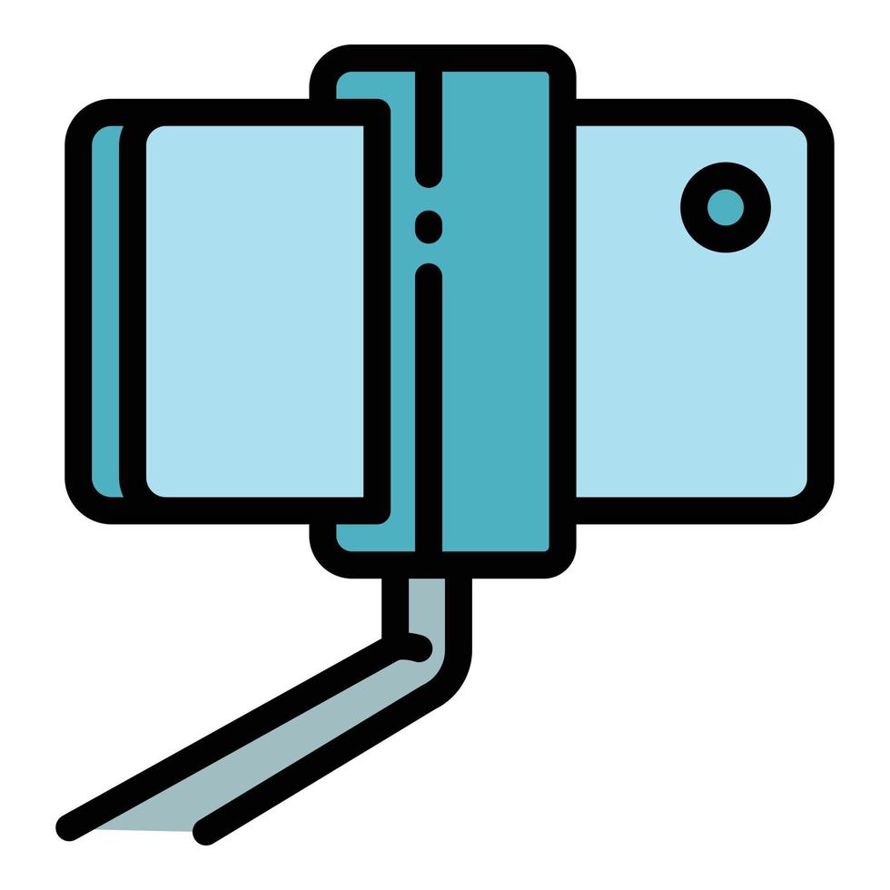 Phone on selfie stick icon, outline style vector