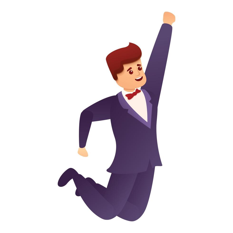 Jumping groom icon, cartoon style vector