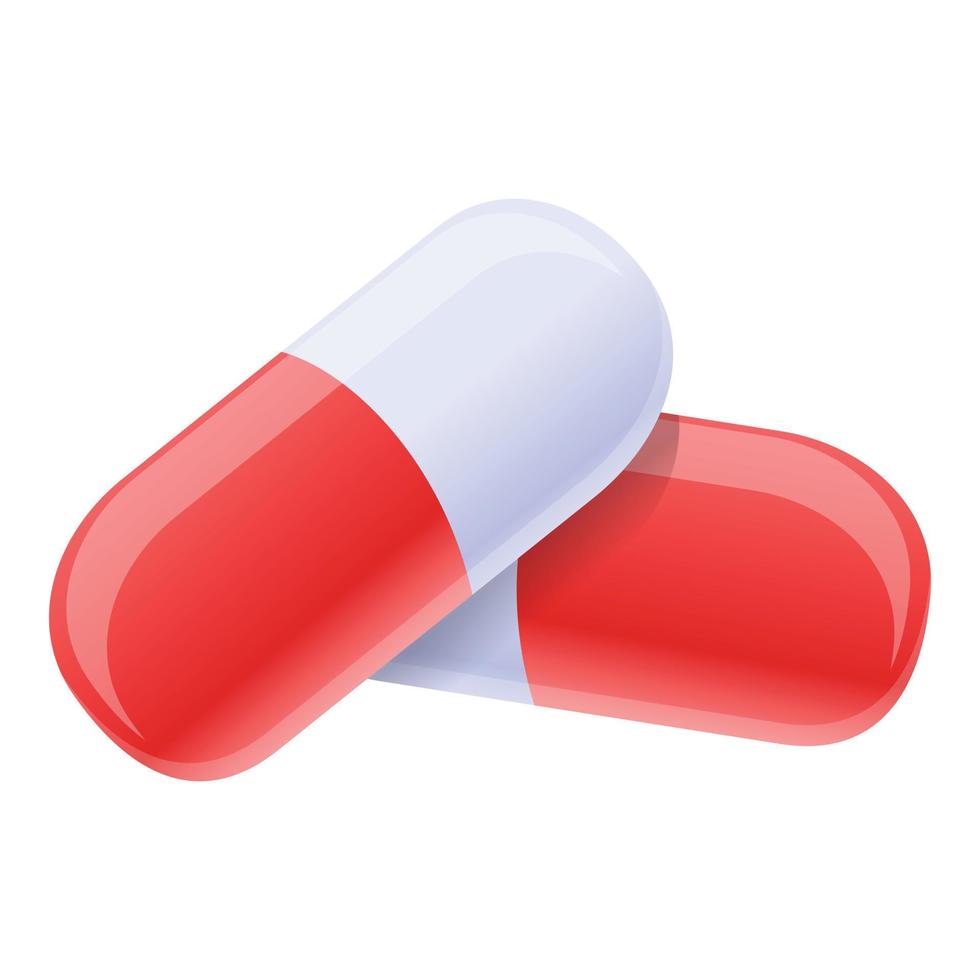 Red white capsule icon, cartoon style vector