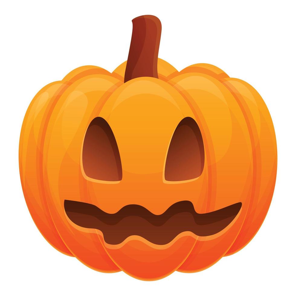 Scary cute pumpkin icon, cartoon style vector