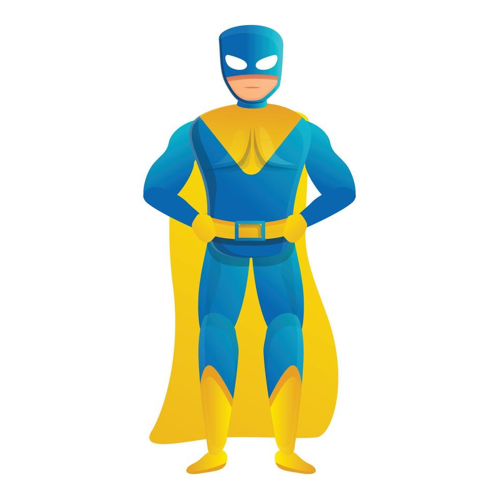 icono de superhéroe amarillo azul, estilo de dibujos animados vector