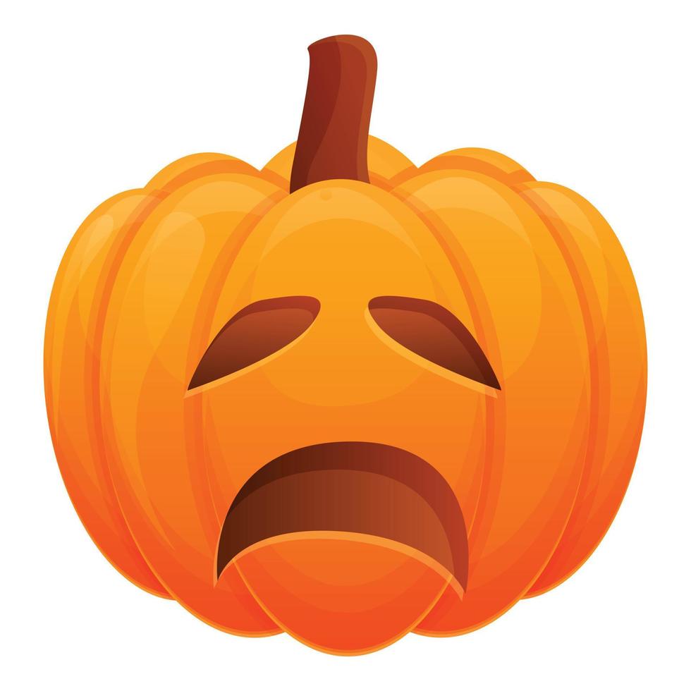 Very sad pumpkin icon, cartoon style vector