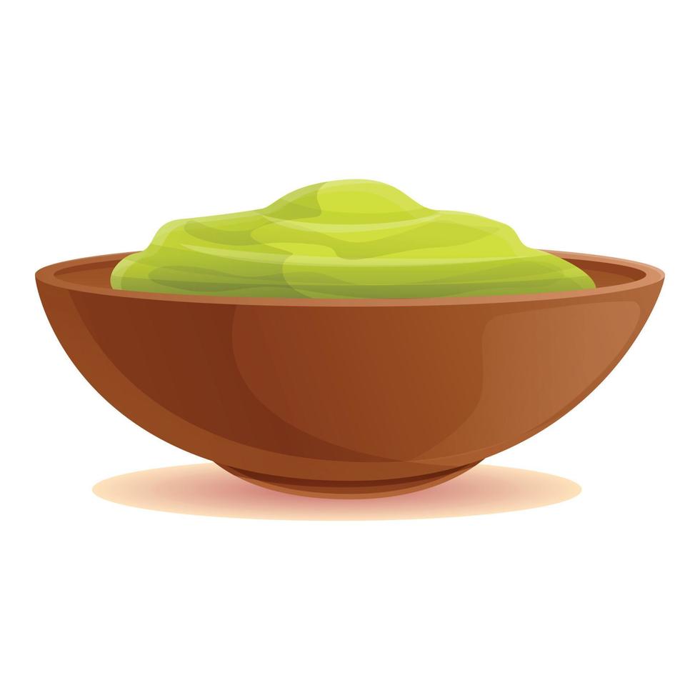 Green condiment bowl icon, cartoon style vector
