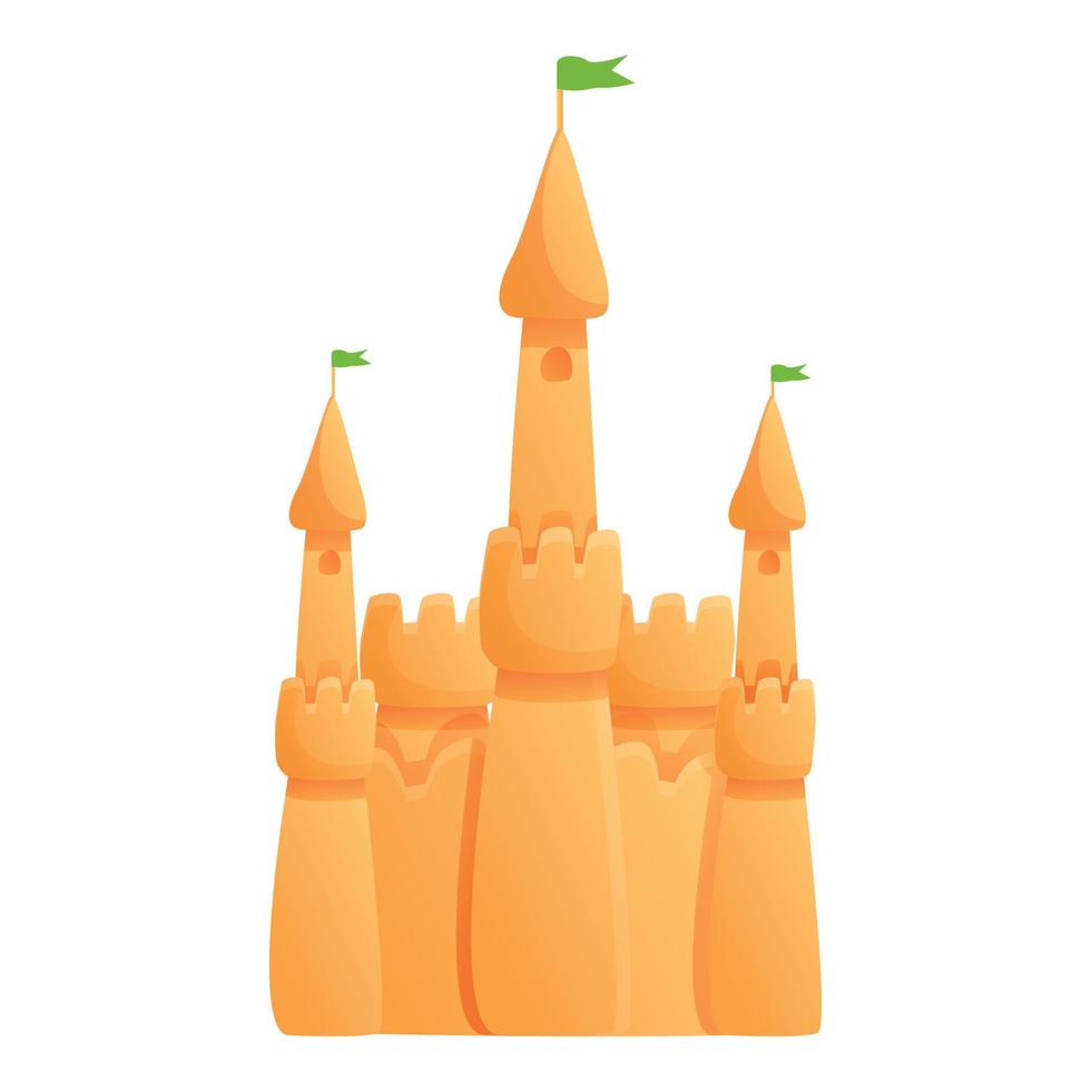 Green flag sand castle icon, cartoon style vector