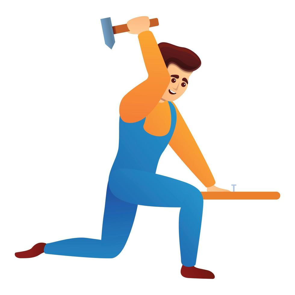 Repairman with hammer icon, cartoon style vector