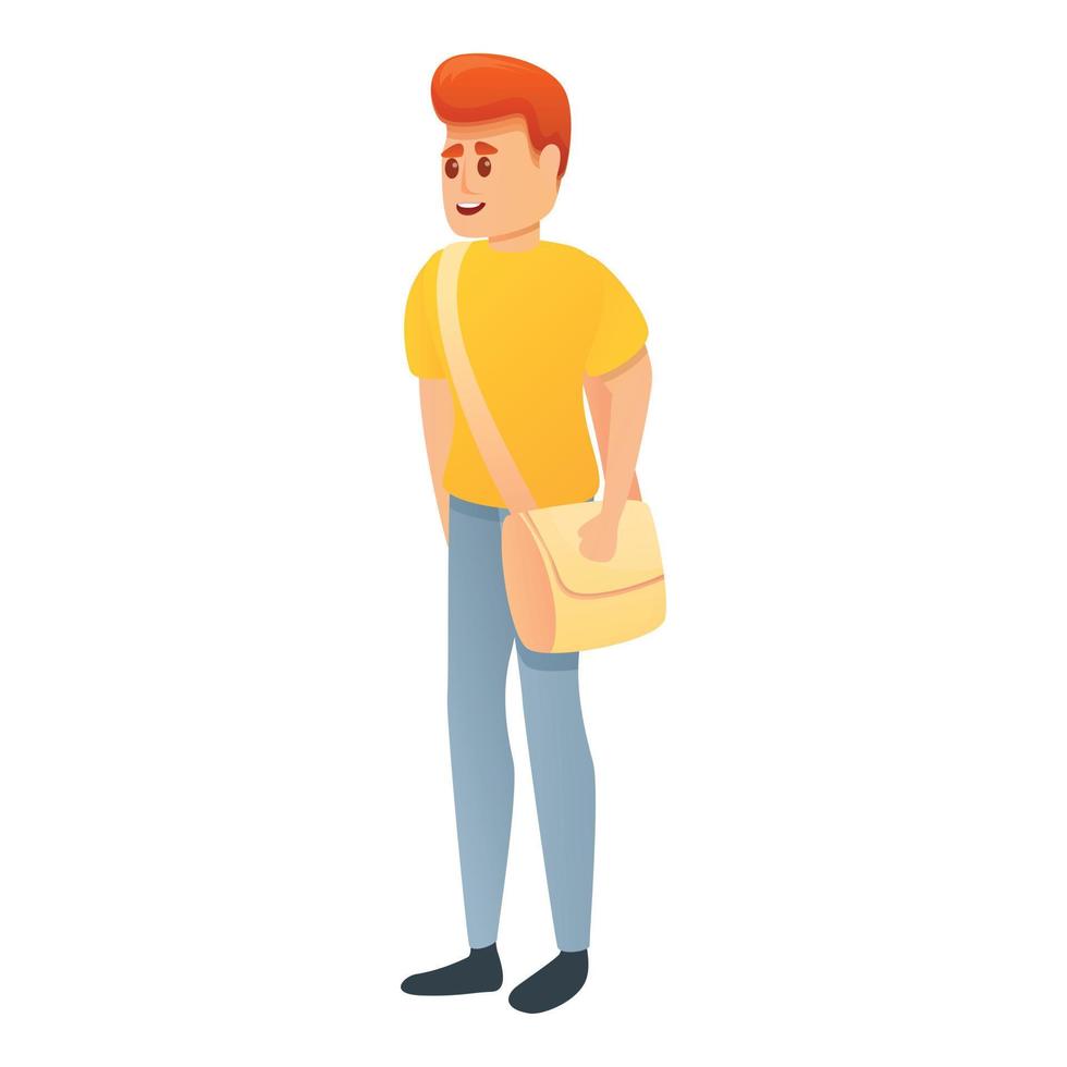 Student boy with bag icon, cartoon style vector