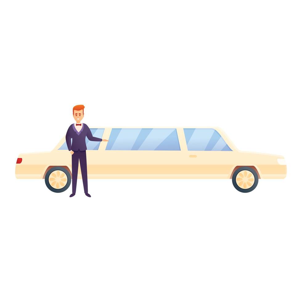 Groom limousine icon, cartoon style vector